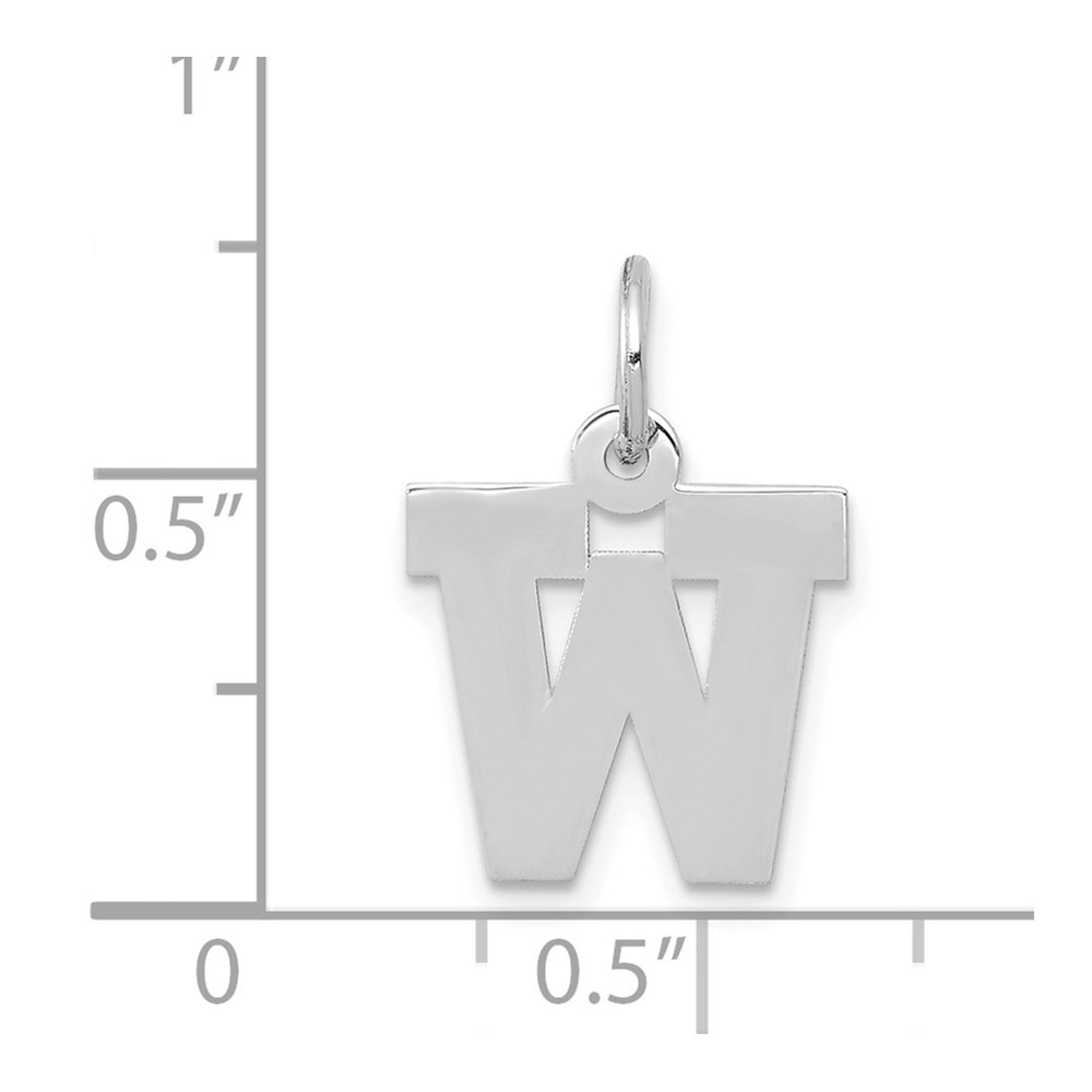 14K White Gold Small Block Initial Letter W Charm Pendant - (B11-940)